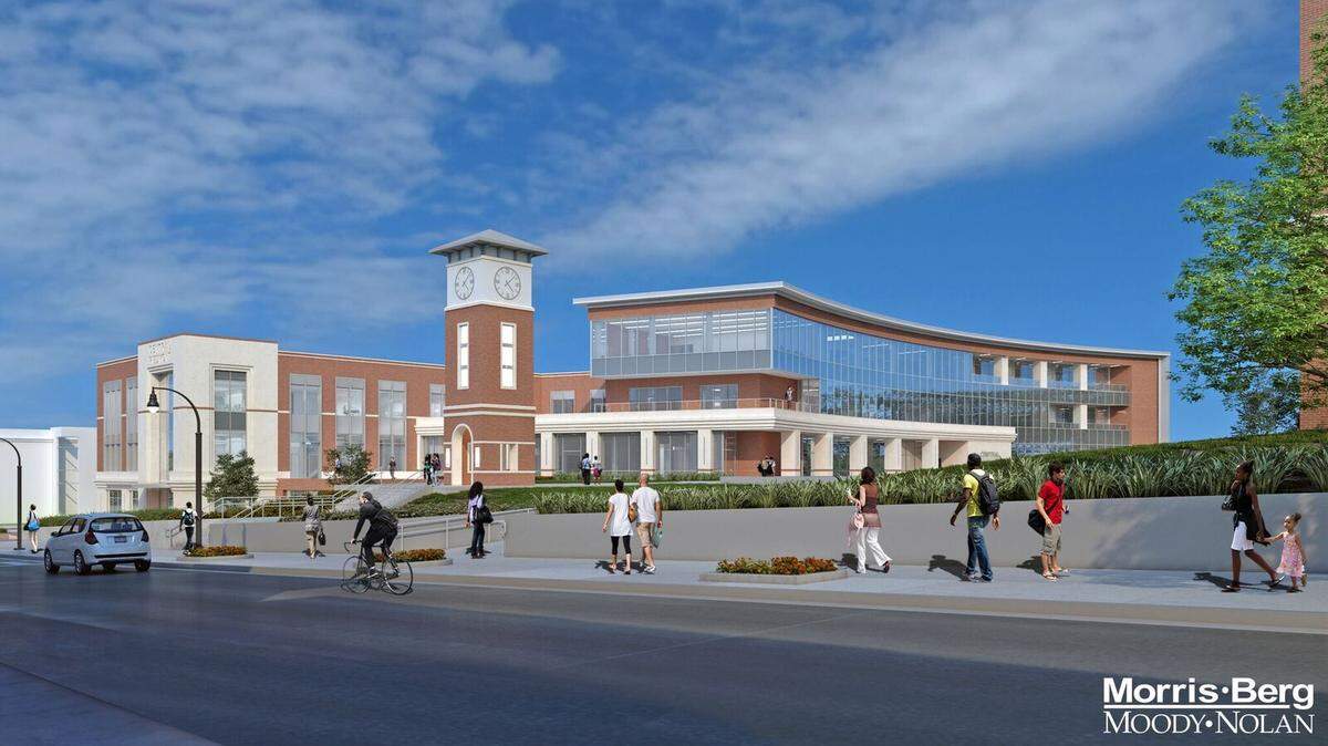 A rendering of the new student success center and library facilities at CPCC, set to open in January 2022.