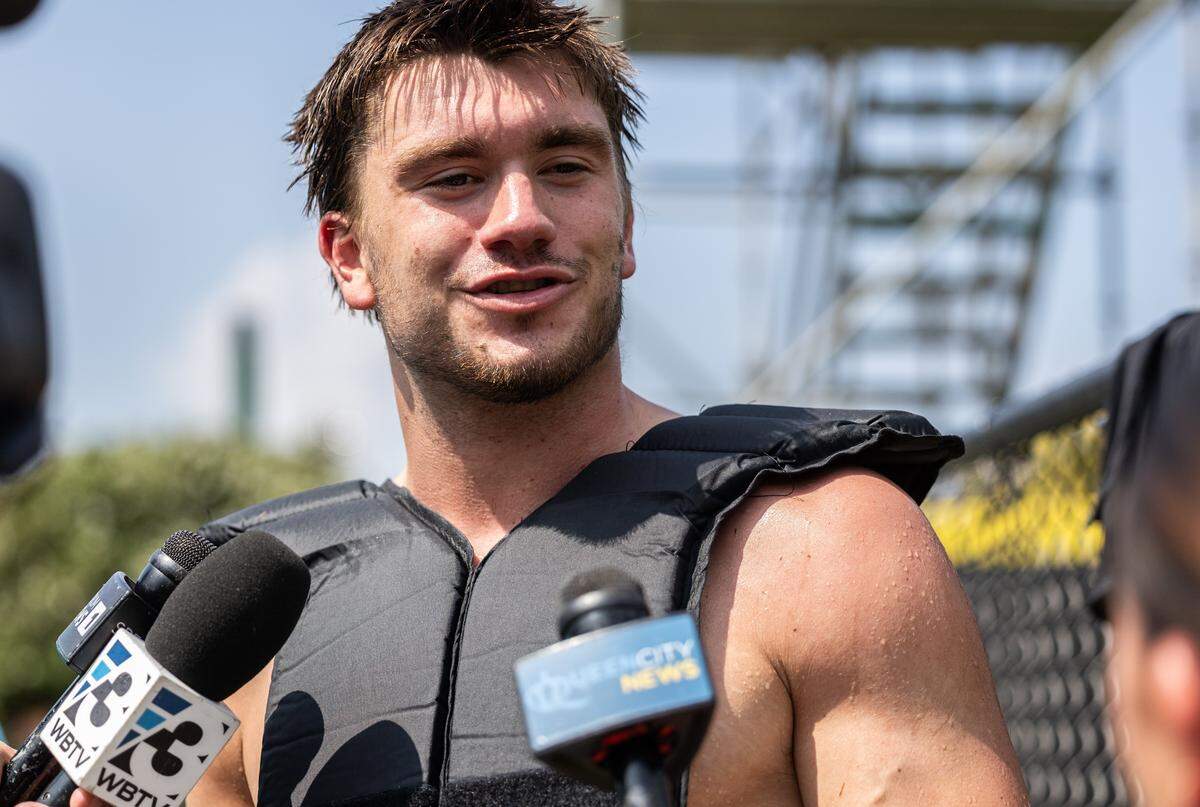 Linebacker Reid Williford on the Charlotte 49ers’ first day of fall camp. 