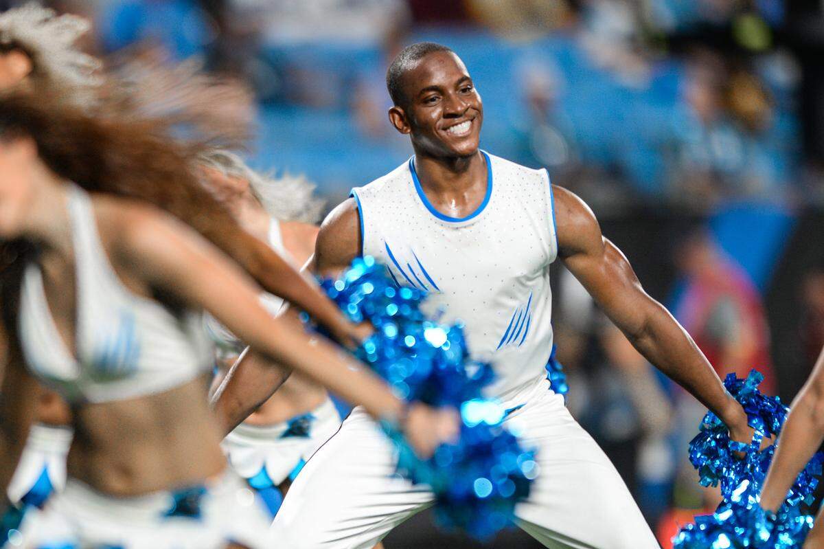 Chris Crawford dances during a timeout during the Carolina Panthers’ preseason game against the Baltimore Ravens on Aug. 21 at Bank of America Stadium.