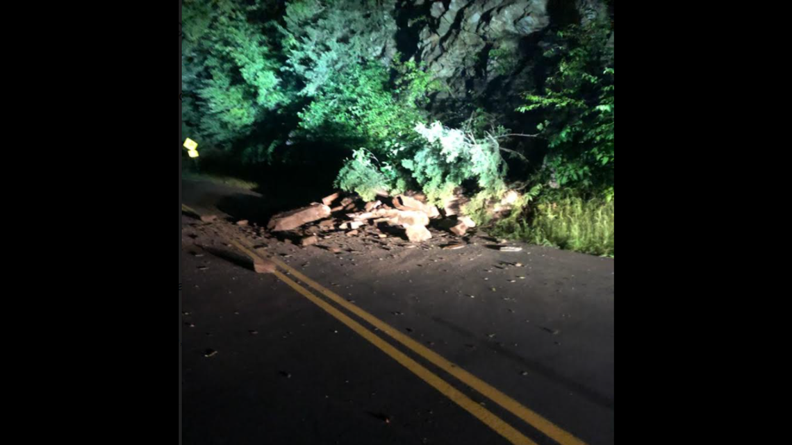 Newfound Gap Road, the main passage through Great Smoky Mountains National park, was blocked by a rock slide on Wednesday.