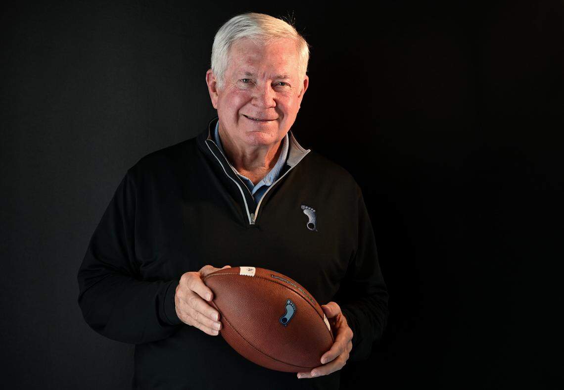 UNC head football coach Mack Brown poses for a photo in June. Brown led Texas to a National Championship in 2005 and returned to UNC for his second stint with the team before the 2019 season. He is a member of college football’s Hall of Fame and the winningest active Division I head coach.