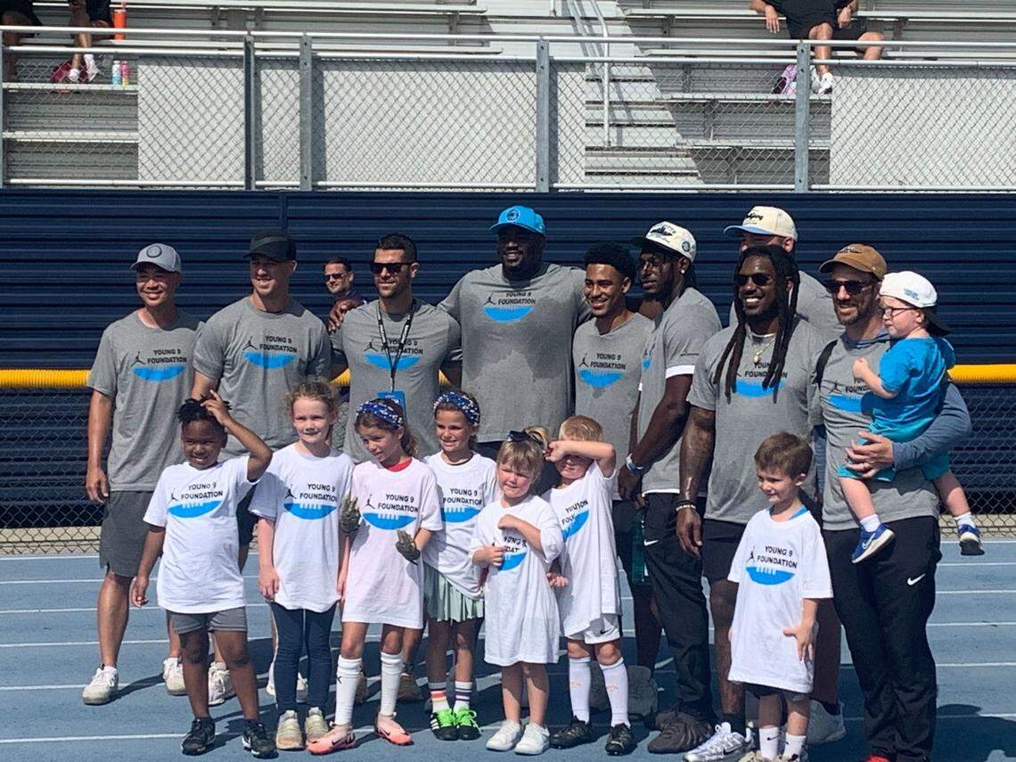 Carolina Panthers QB Bryce Young hosted his second annual youth football camp on June 7 at Johnson C. Smith University. Head coach Dave Canales, center Austin Corbett, right tackle Taylor Moton and wide receiver Xavier Legette were among the volunteers at the event.