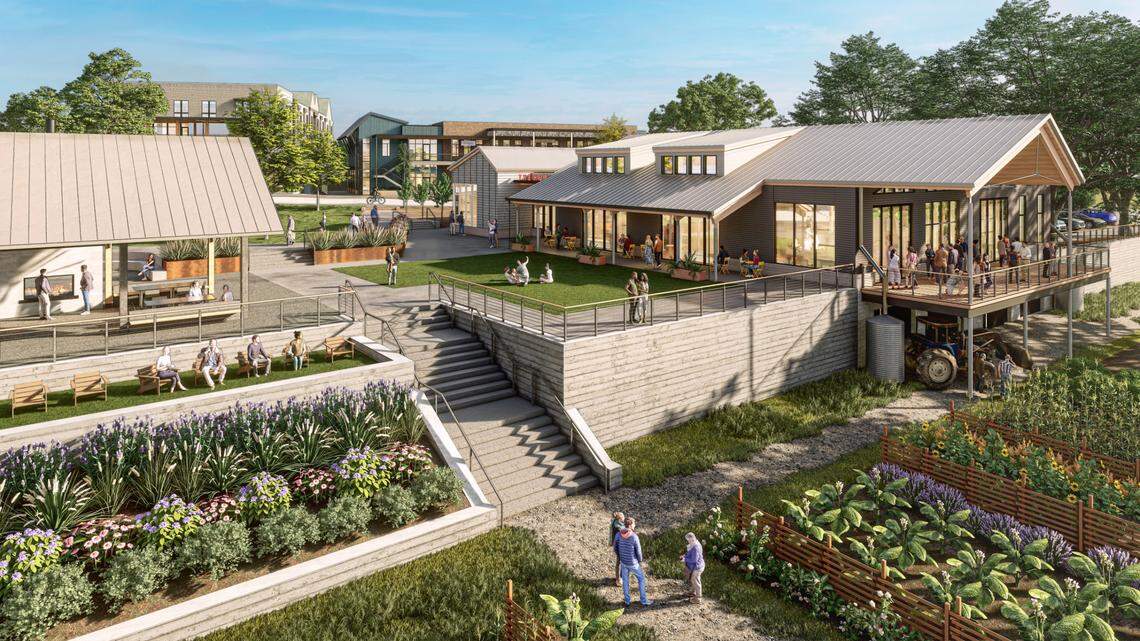 A rendering of The River District’s Westrow section, which will have apartments, townhomes, single-family lots plus retail, restaurants and office.