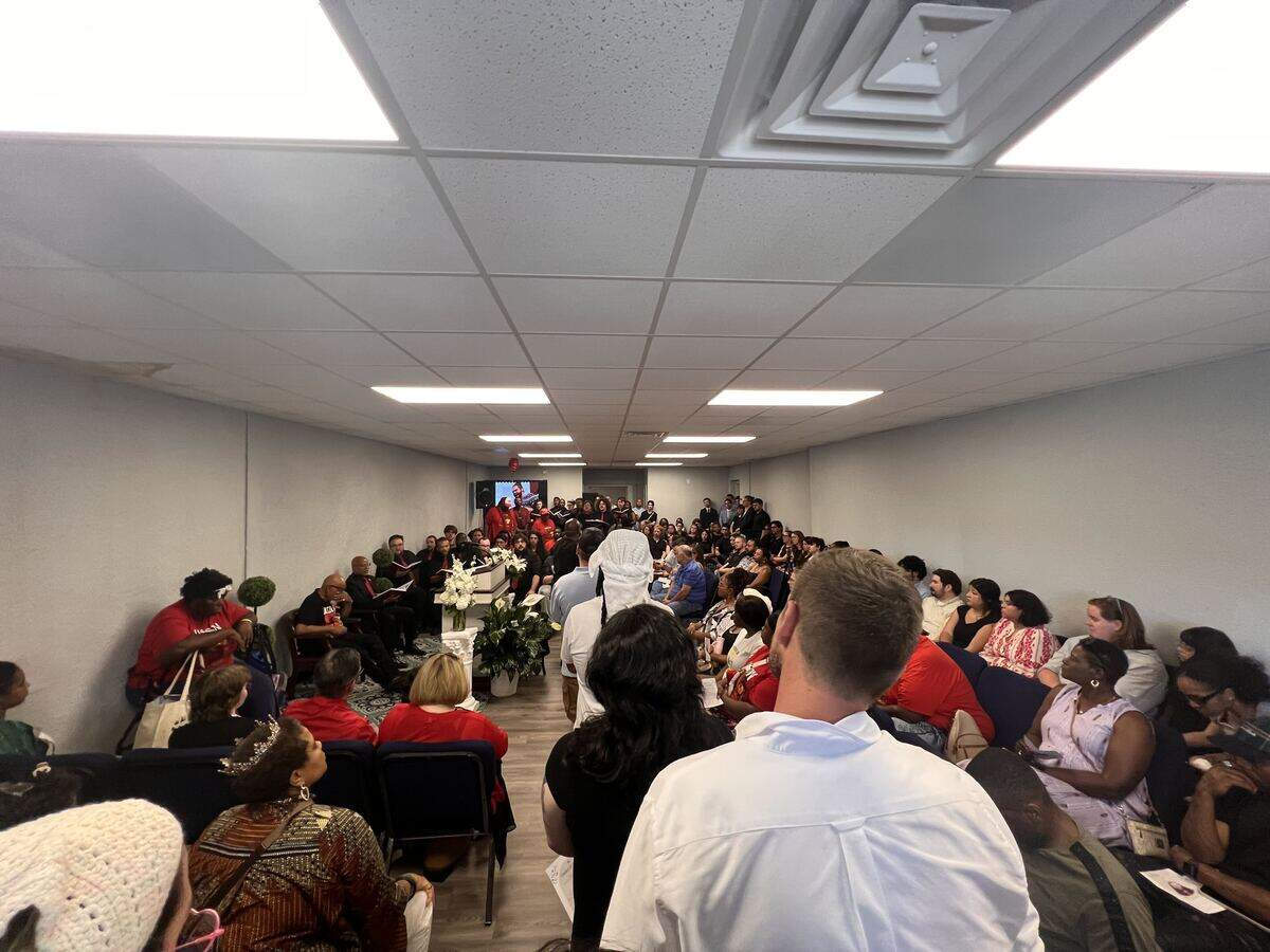 A large crowd of people filled Hanes Funeral Service in Durham for a memorial for Thomas Crowe-Allbritton, an activist who was involved with protesting Operation Charlotte’s Web and died from cancer.