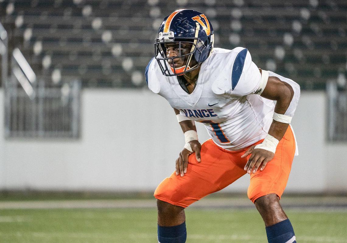 Vance’s Power Echols (1) runs through pre-game routines.