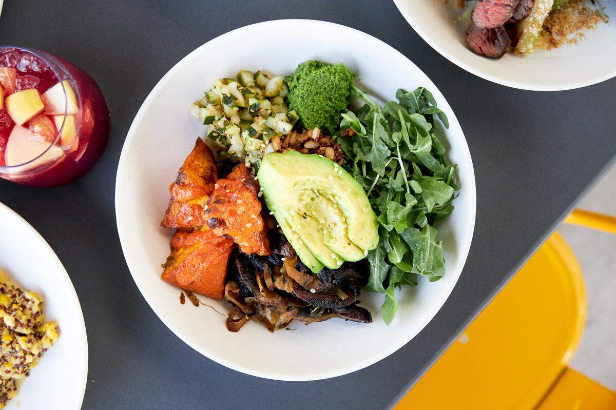 Flower Child offers a plant-forward, gluten-light menu with customizable bowls, wraps and salads, plus mix and match vegetables, grains, fruits and clean proteins.