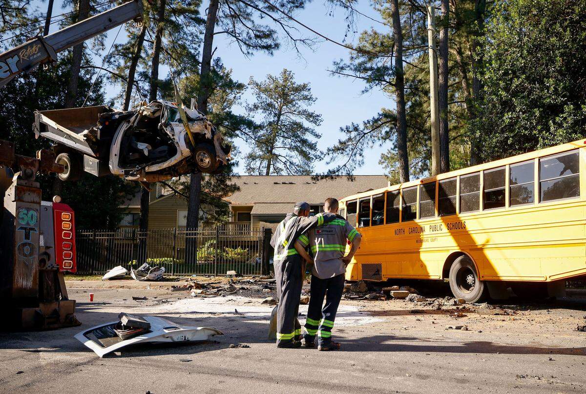 A school bus was involved in a crash with 2 other vehicles at Sharonbrook Drive near Sharon Road West in south Charlotte on Wednesday, May 11, 2022.