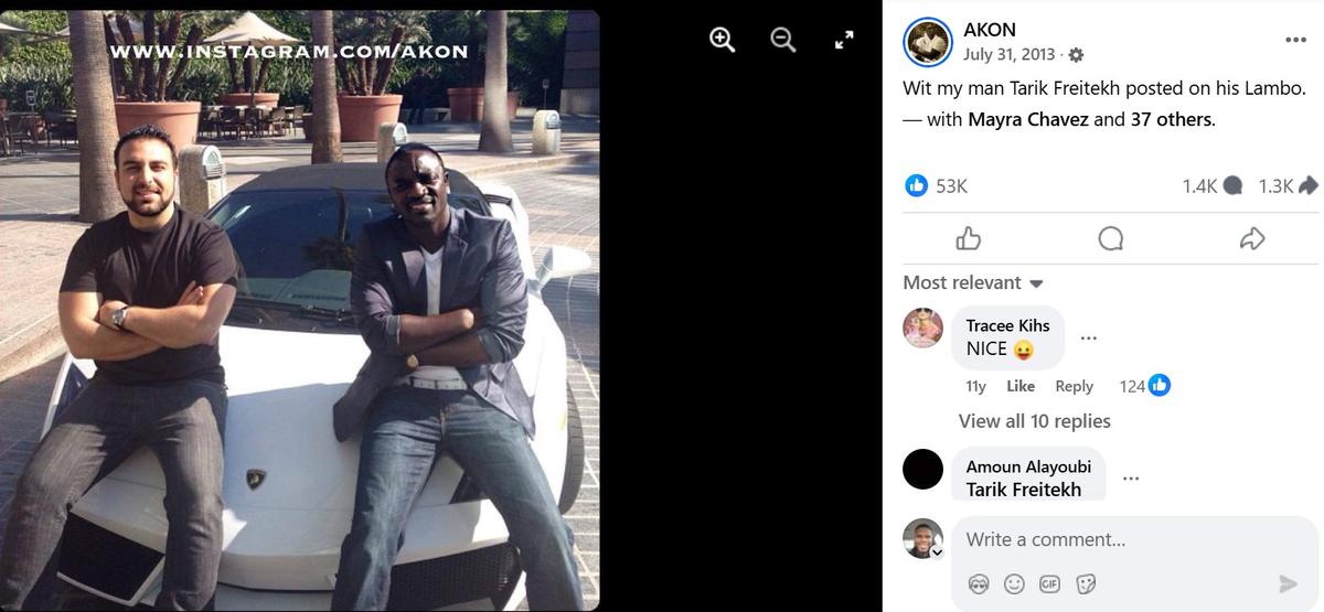 Singer Akon, right, with Tarik Freitekh, a video producer with ties to the Charlotte region. Freitekh is serving time for fraud related to COVID pandemic loans.