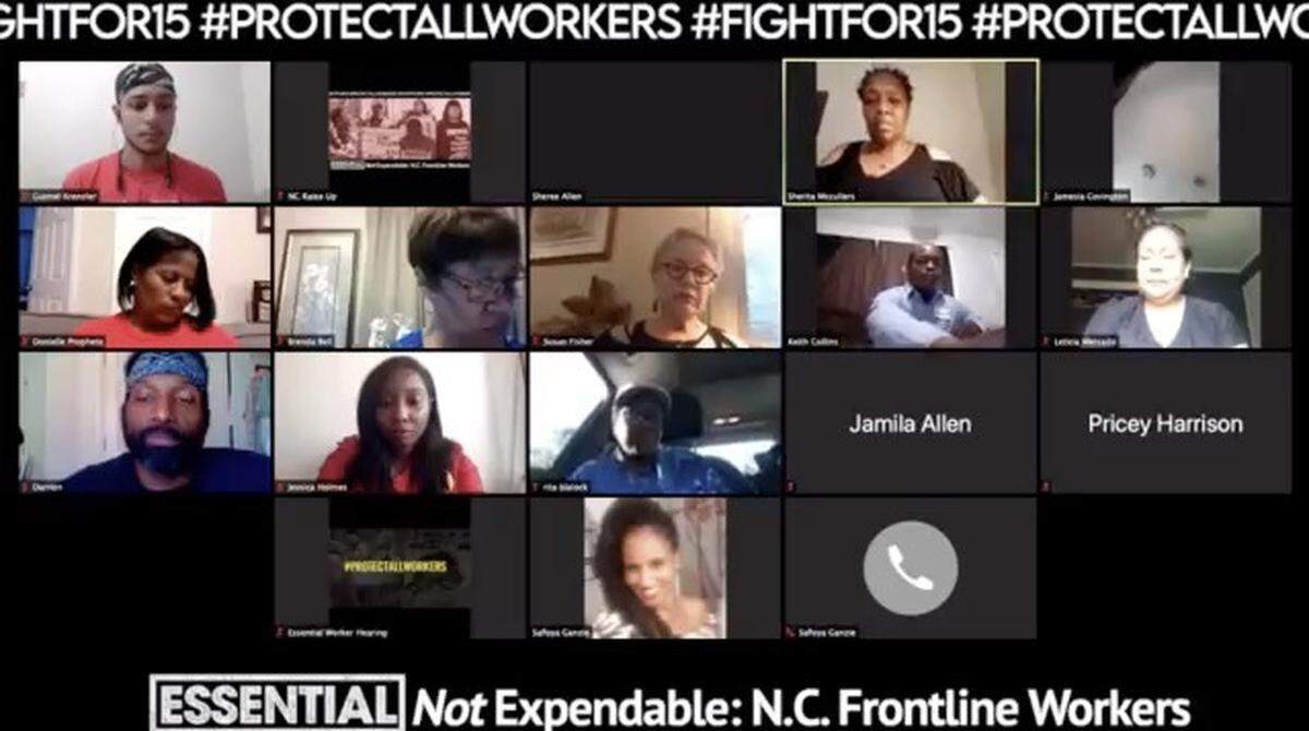 Essential workers speak to members of the N.C. General Assembly about their fears at work amid the coronavirus in a Facebook press conference.