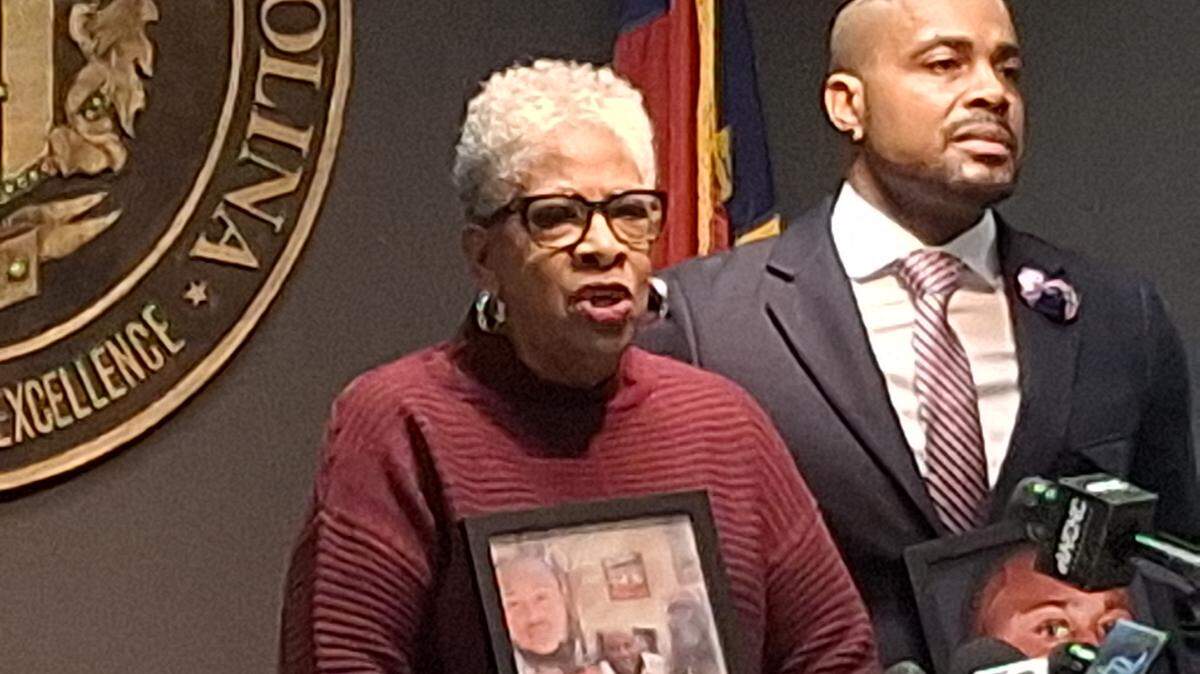 Laurette Avery, aunt of Gastonia homicide victim John Moore, and Moore’s brother Stephan Moore urged the public at a news conference on Wednesday, Jan. 7, 2026, to come forward with information about Moore’s 2021 killing.