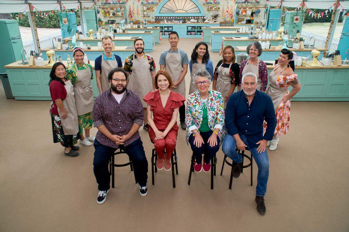 The full cast of 2023 version of “The Great American Baking Show”.