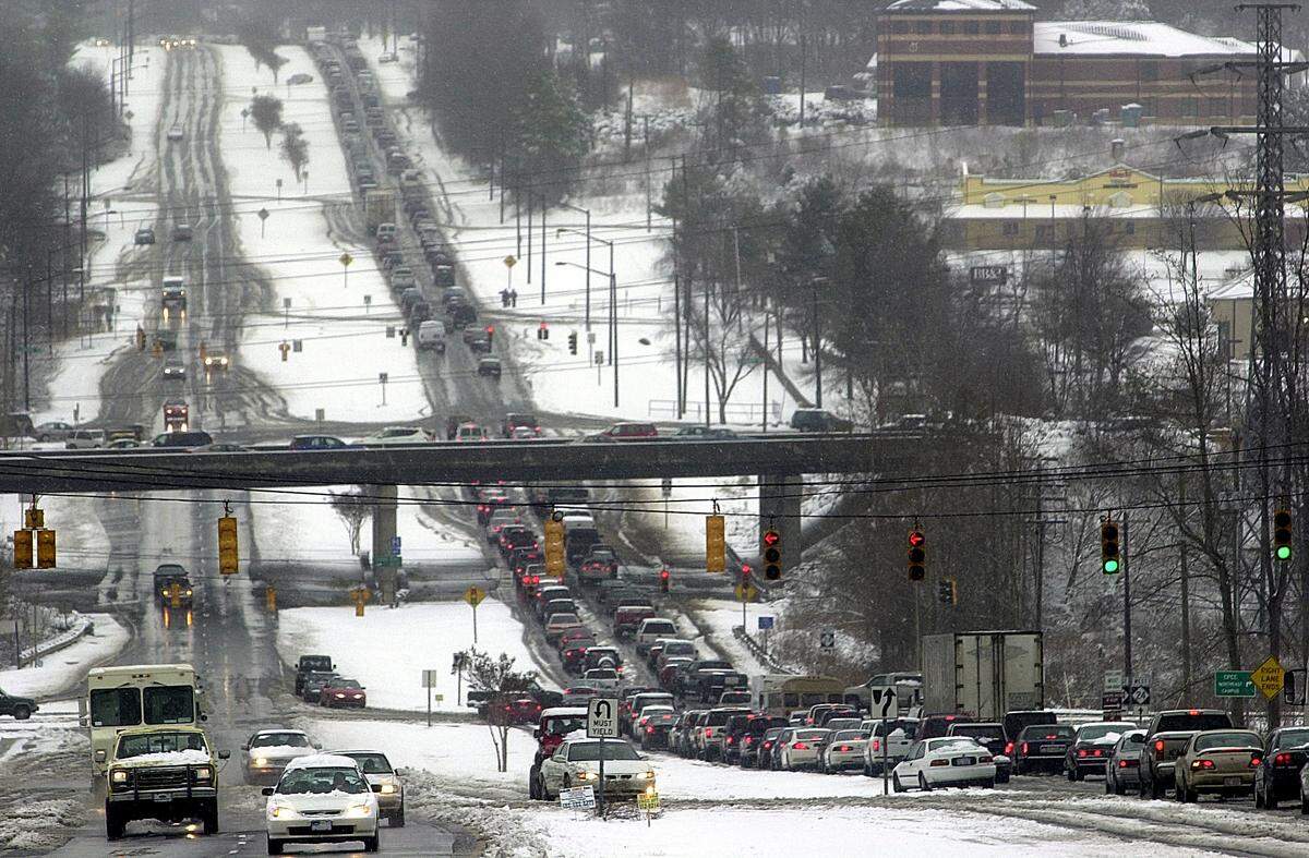 Traffic sits at a standstill on Highway 49 University City Blvd. going North while Southbound lanes were moving Wednesday afternoon in North Charlotte near UNC Charlotte in February 2004.