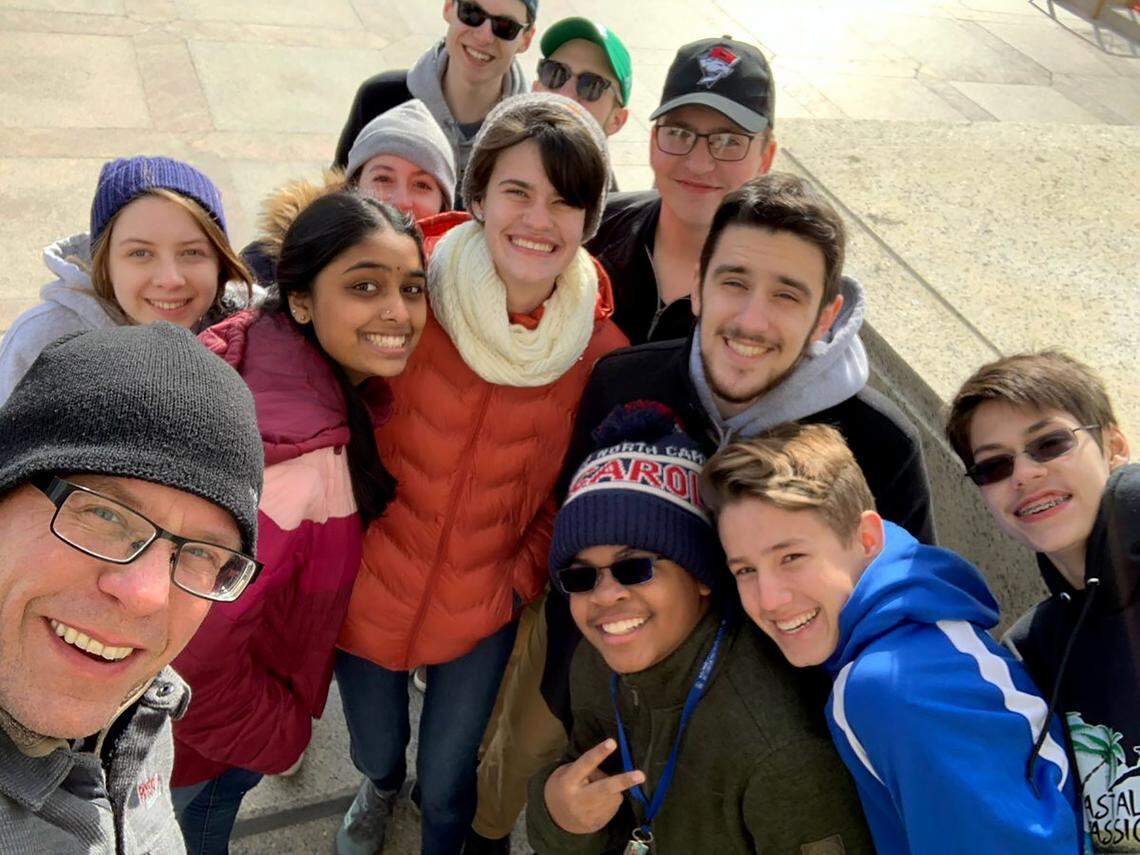 A group of Youth Orchestras of Charlotte students and their chaperones tour around Washington, D.C.