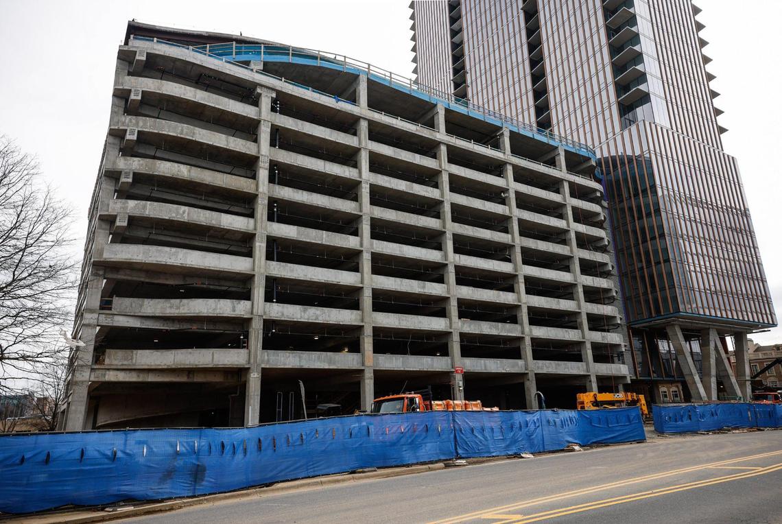 Construction is continuing on the $700 million Queensbridge Collective project. This parking deck will house between 1,600 and 1,700 for both the residential and office spaces.