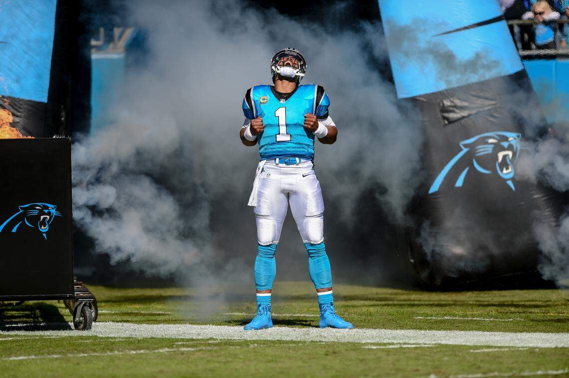 Carolina Panthers quarterback Cam Newton (1) is back to what his coaches call ‘the new normal’, meaning there will be weeks when he is limited in practice because of shoulder soreness after his 2017 surgery. But it hasn’t seemed to affect his gameday performance at all.  (AP Photo/Mike McCarn)