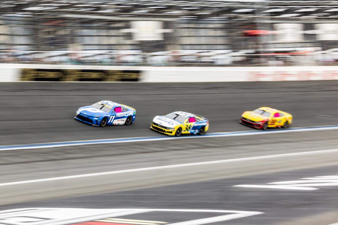 Drivers come around turn 4 during the Bank of America Roval 400 on Sunday, Oct. 5, 2025, at Charlotte Motor Speedway.