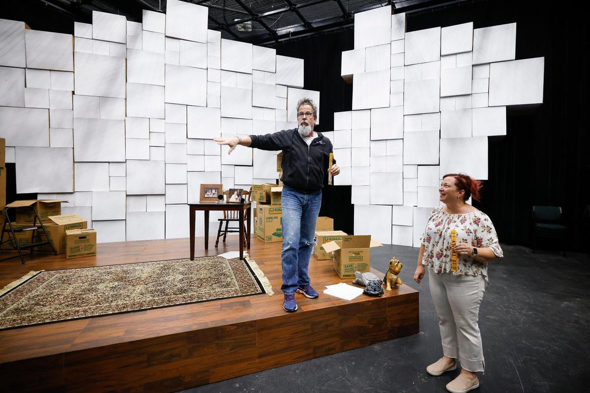 Actor’s Theatre of Charlotte executive director Chip Decker works with “Becoming Dr. Ruth” actress Sheila Proctor at a rehearsal in late May. After more than two decades with ATC, Decker is stepping down as executive director in June after “Becoming Dr. Ruth,” the season’s final production