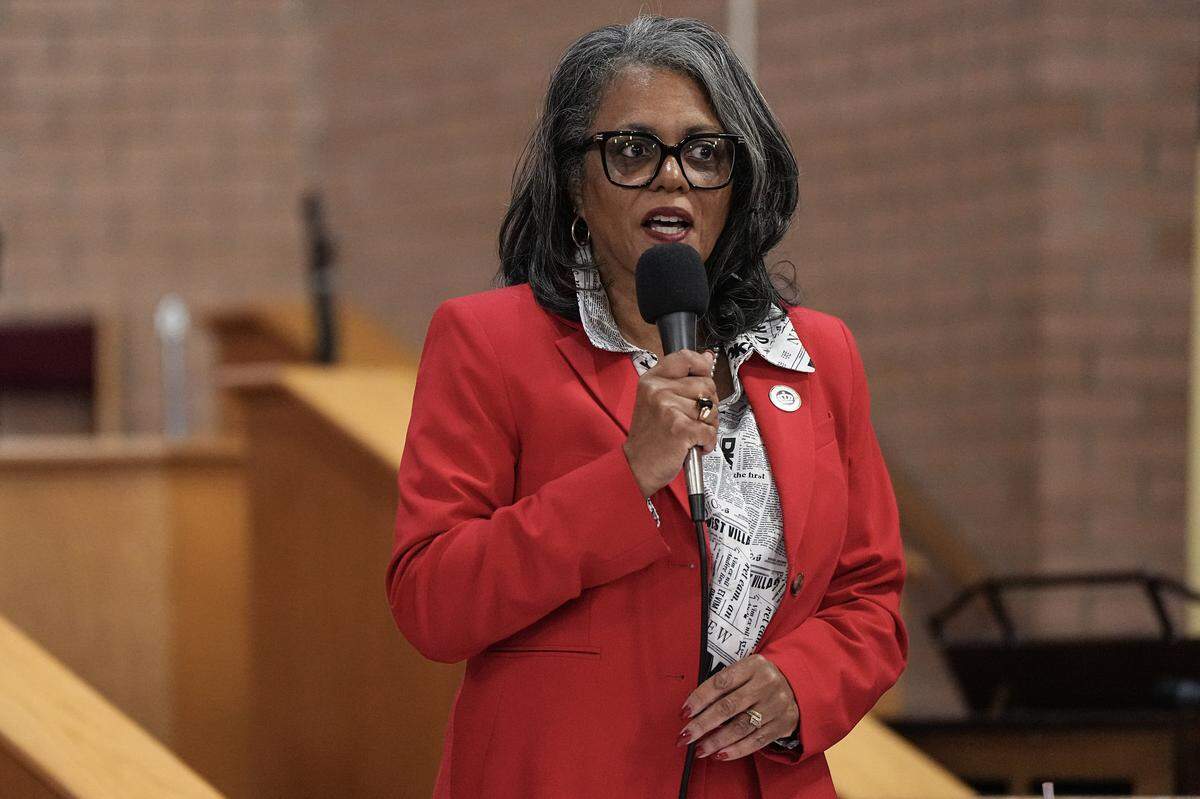 Charlotte City Council District 4 Representative Renee Perkins Johnson speaks during a candidate forum, hosted by the Black Political Caucus of Charlotte-Mecklenburg Saturday, Aug. 2, 2025, in Charlotte, N.C.