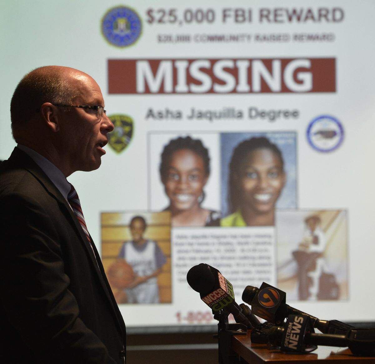 John A. Strong, the special agent in charge of the FBI’s Charlotte Division, speaks at a press conference with news that the FBI is adding “additional resources” to the Asha Degree missing child case on Sept. 6, 2017.