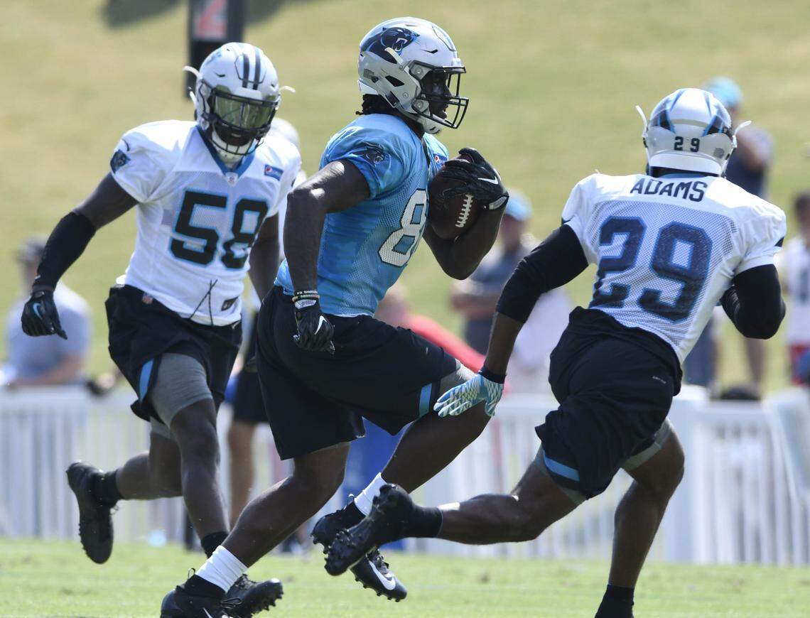 Carolina Panthers tight end Ian Thomas (80) was thrown immediately into the fire as rookie because of an injury, and he has responded.
