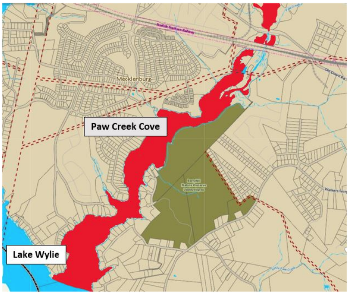 Nearly 850,000 gallons of untreated sewage flowed into the Catawba River from the Paw Creek Lift Station on Old Dowd Road on Saturday, July 17, 2021. The spill prompted Mecklenburg County officials to issue a swimming ban at Paw Creek Cove.