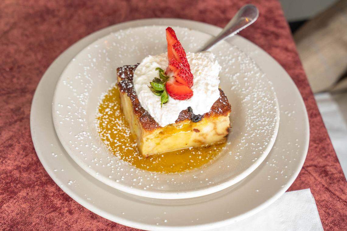 Fenwick’s bread pudding with whiskey sauce.