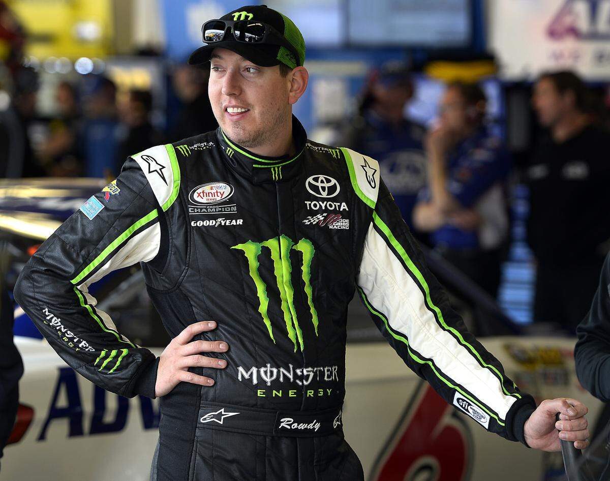 NASCAR Sprint Cup Series driver Kyle Busch (18) relaxes in the garage following practice at Daytona International Speedway in Daytona Beach, Fl. on Saturday, February 21, 2015. 