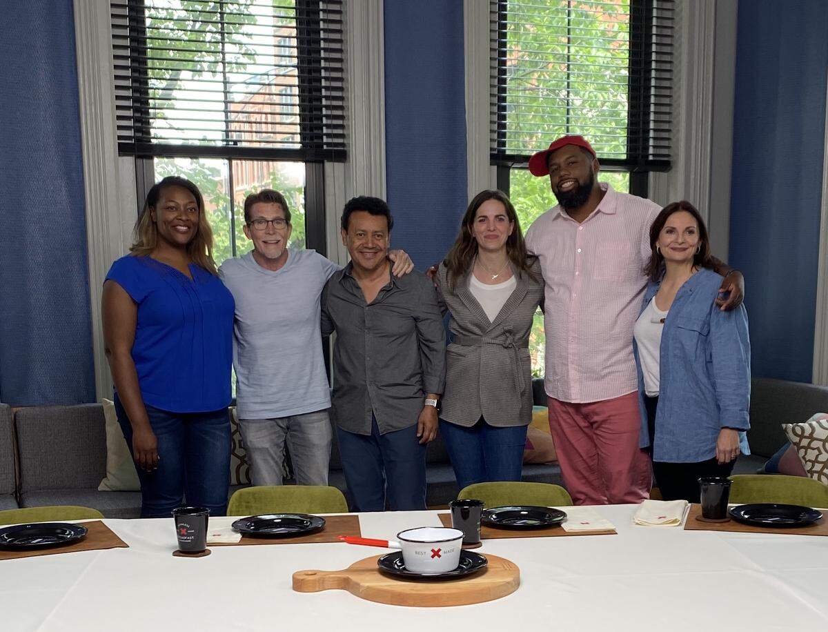 Chef Gregory Collier was among those participating in JBF Chefs’ Boot Camp for Policy and Change Alumni Roundtable at Topolobampo restaurant on Monday, June 13. From left, chef Tiffany Derry, chef Rick Bayless, chef Hugo Ortega, chef Katie Button, chef Gregory Collier and Anne E. McBride, the James Beard Foundation’s vice president of programs.