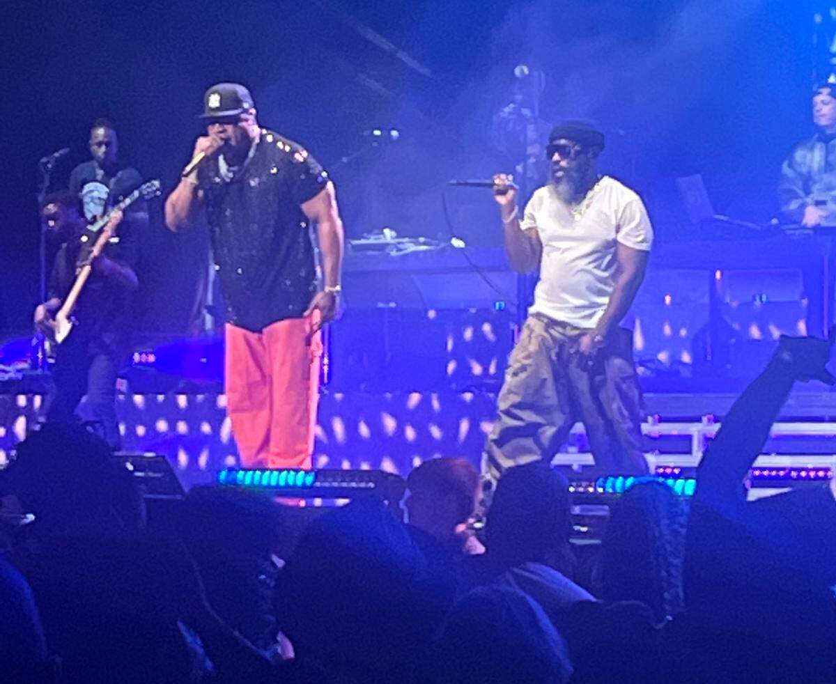 LL Cool J, at left, performs with Black Thought, right, during a concert Saturday, Sept. 10, 2023 at the Spectrum Center in uptown Charlotte.