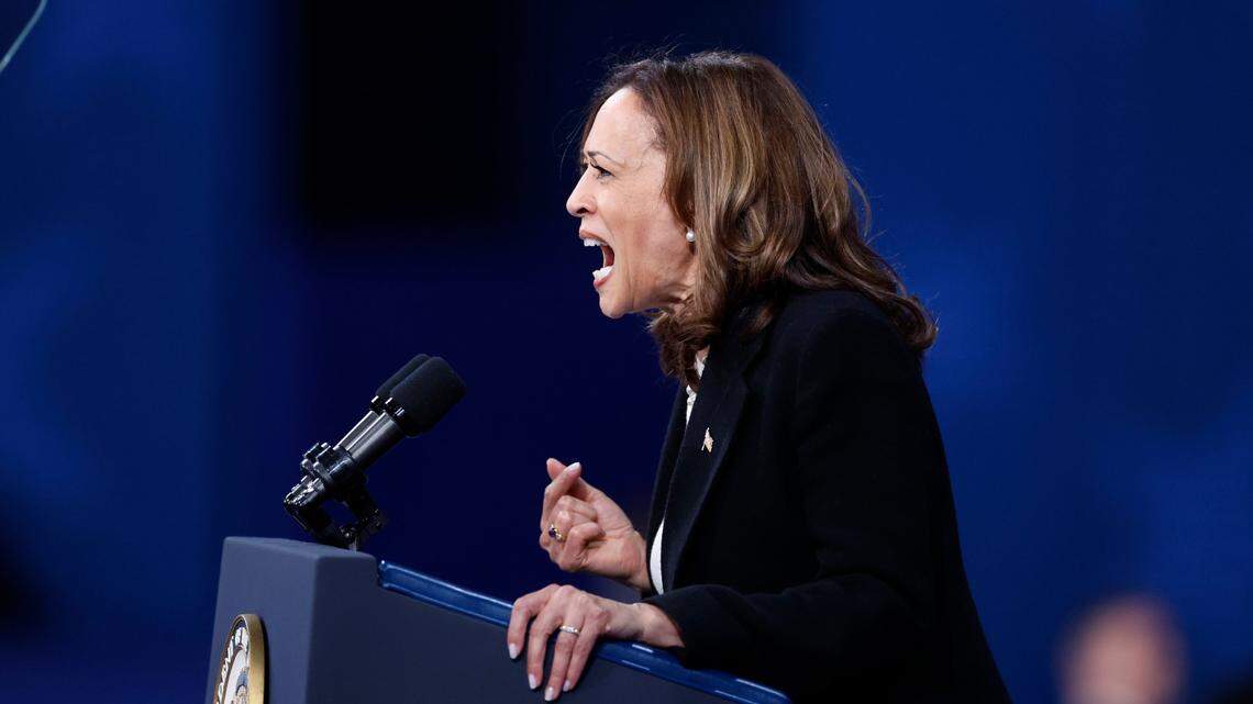 Vice President and democratic nominee for president Kamala Harris speaks during a rally at the Greensboro Coliseum in Greensboro, N.C., Thursday, Sept. 12, 2024.