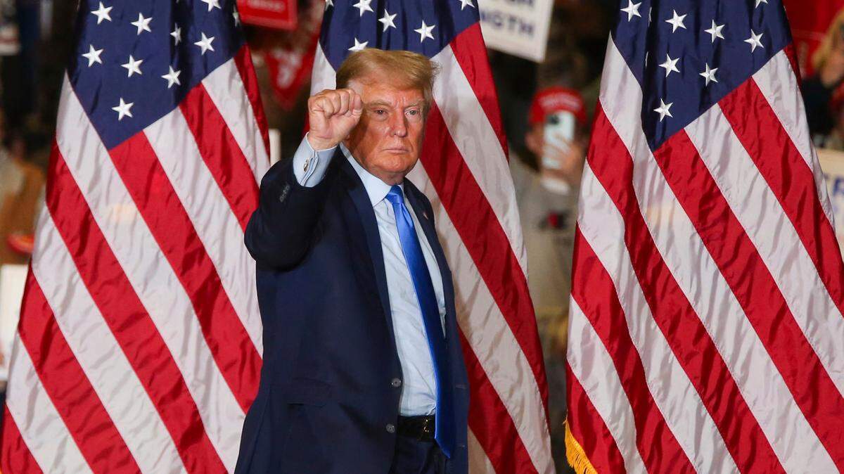 Former President Donald Trump leaves the stage at a campaign rally Saturday, Nov. 11, 2023, in Claremont, N.H.