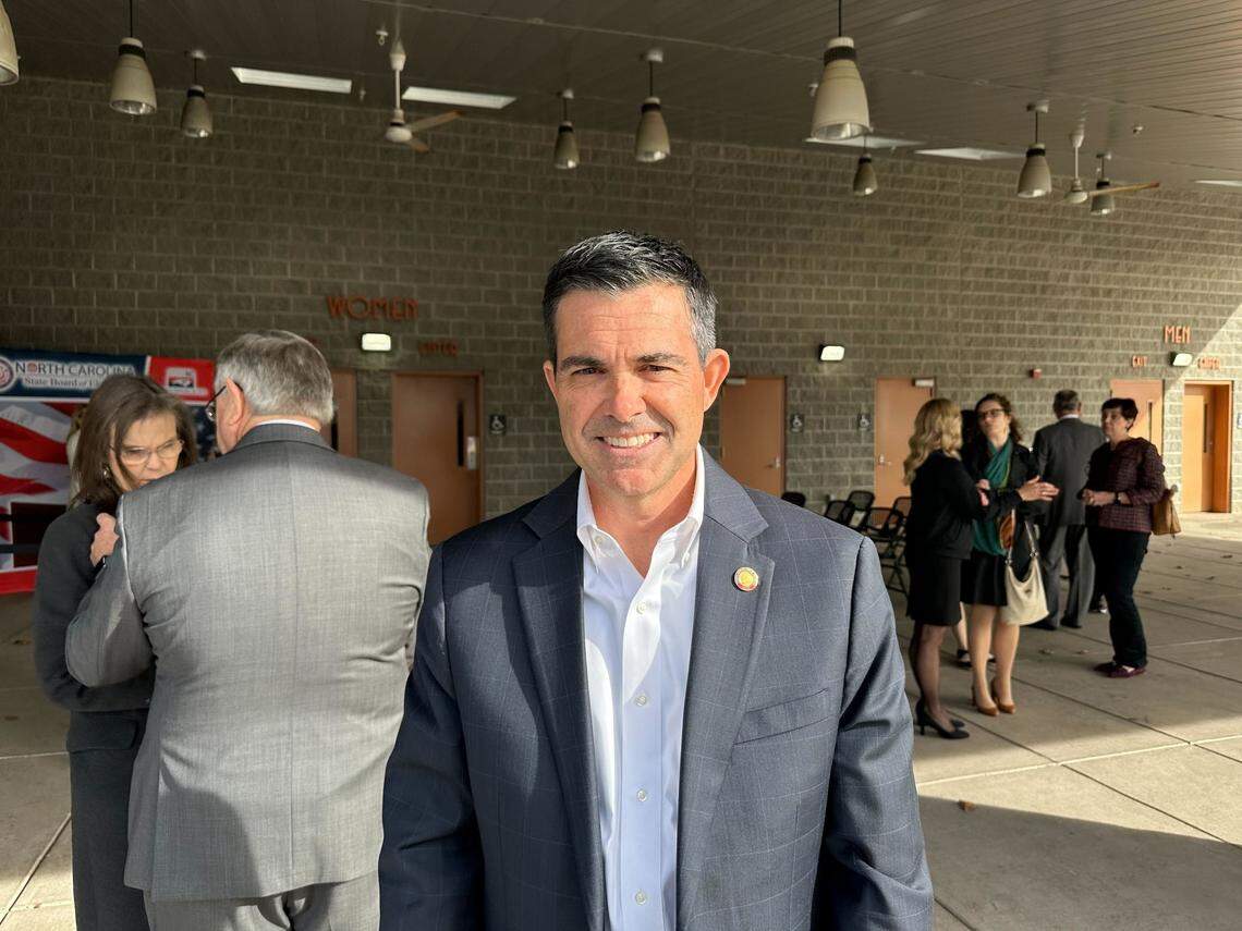 Rep. John Bradford files to run for Congress in Raleigh, N.C. on Dec. 8, 2023.