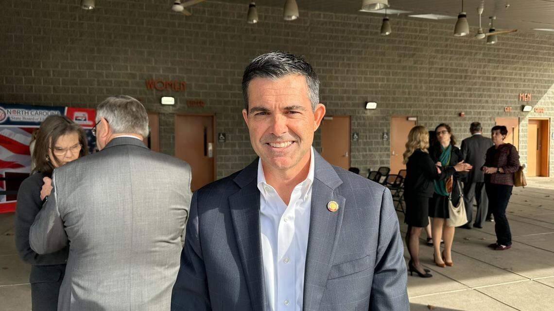 Rep. John Bradford files to run for Congress in Raleigh, N.C. on Dec. 8, 2023.