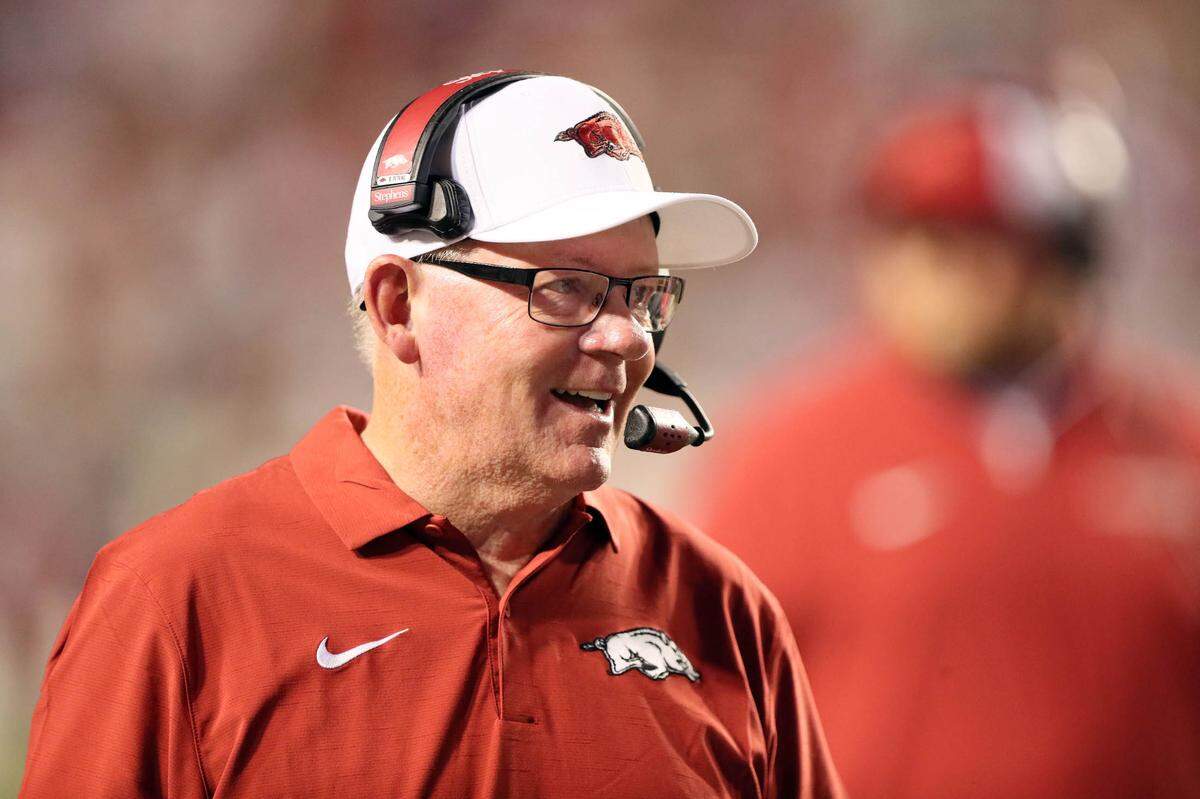 Arkansas Razorbacks offensive coordinator Bobby Petrino. Nelson Chenault-USA TODAY Sports
