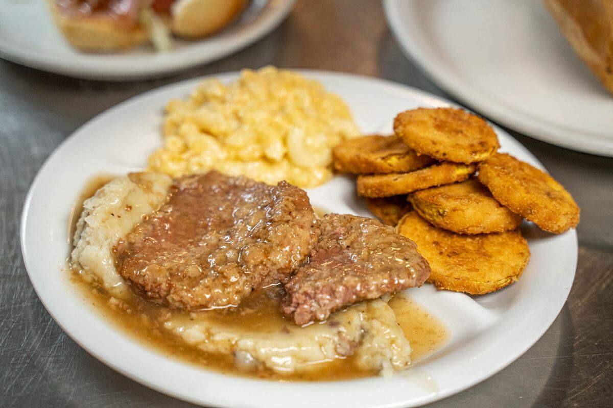 The Country Style Steak is breaded cube steak served with gravy at Stockyard Restaurant.
