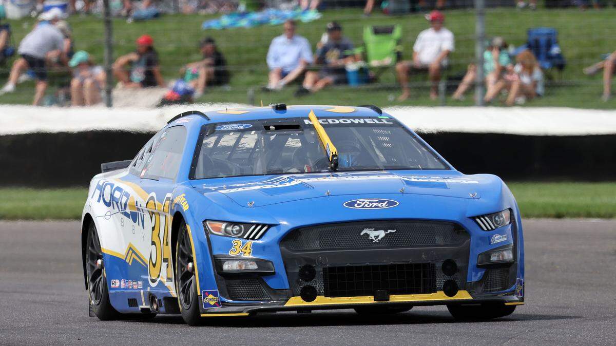 NASCAR Cup Series driver Michael McDowell (34) during the Verizon 200 at the Brickyard at Indianapolis Motor Speedway Road Course. Mike Dinovo-USA TODAY Sports