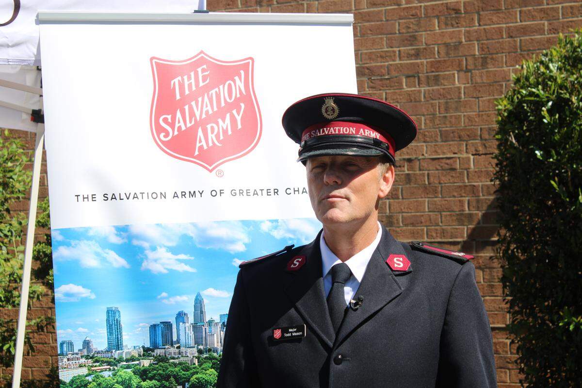 Maj. Todd Mason speaking at the Salvation Army of Greater Charlotte’s “Better the Future” campaign launch on Wednesday at the Milton Road Boys & Girls Club.