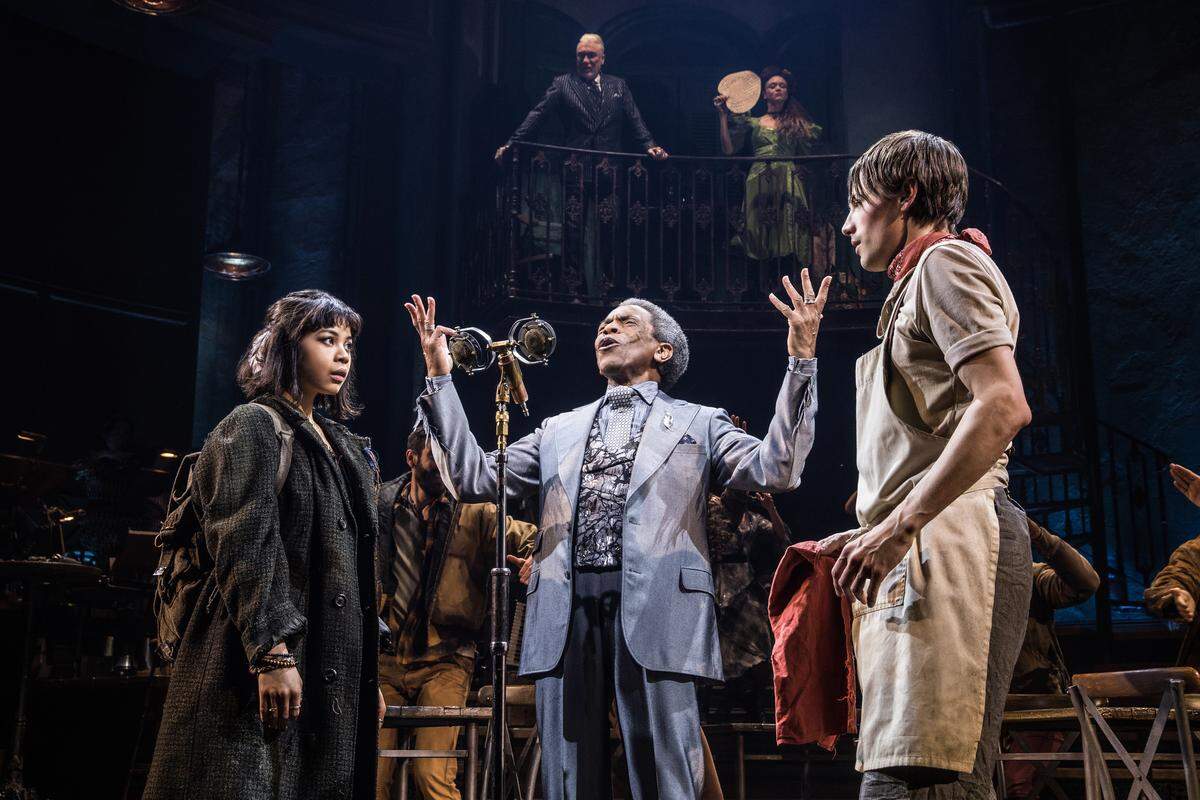 The Tony-winning musical “Hadestown” is now coming to Charlotte in the new Blumenthal Performing Arts season. From left, former Charlotte resident Eva Noblezada, Andre De Shields, and Reeve Carney.
