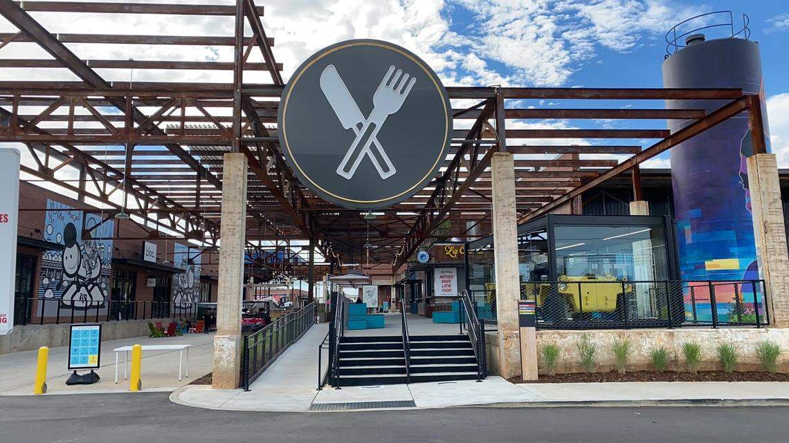 Camp North End’s food stalls include an open-air dining area.