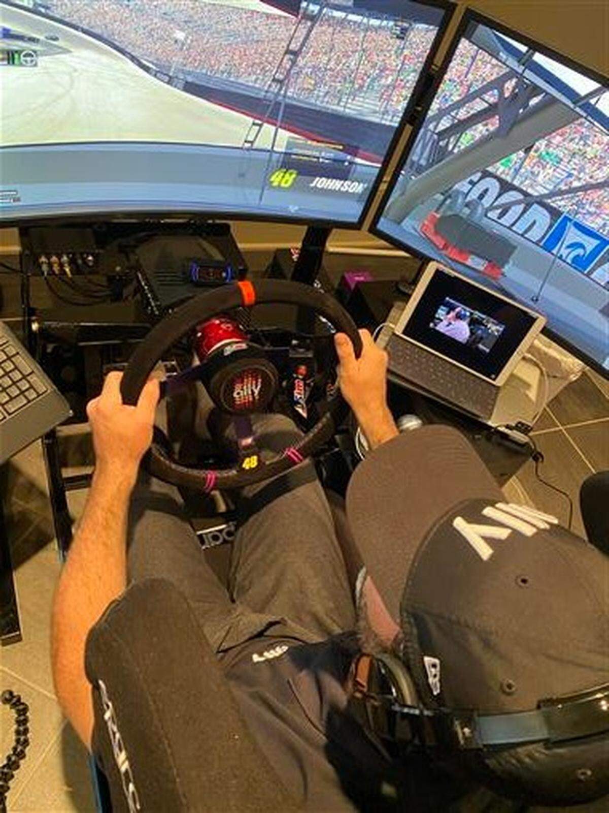 Jimmie Johnson, driver of the #48 Ally Chevrolet, drives during the eNASCAR iRacing Pro Invitational Series Food City Showdown at virtual Bristol Motor Speedway on April 5, 2020.
