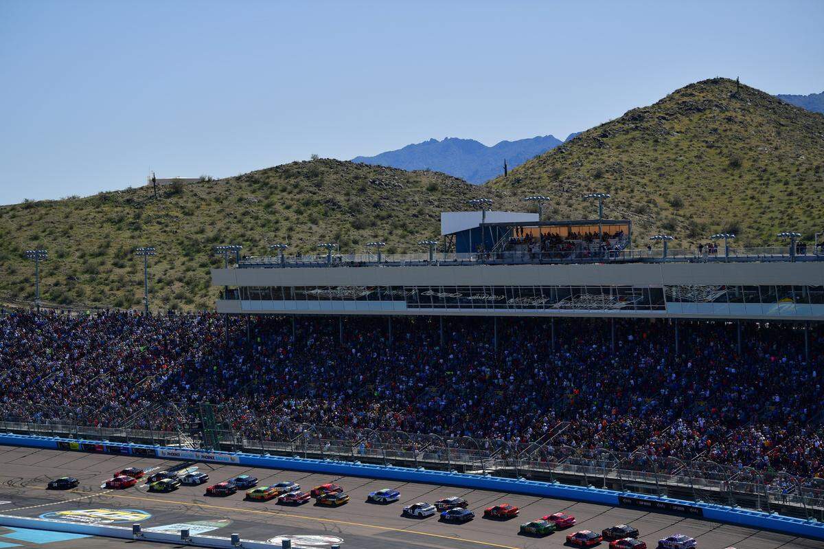 NASCAR Cup Series driver Ty Gibbs (54) leads the field for the restart of the Shriners Children’s 500 at Phoenix Raceway.