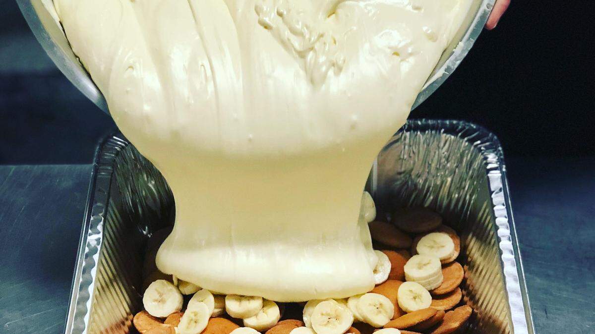 Banana pudding, in full or half trays, is one of the desserts you can order through Brown Bag.