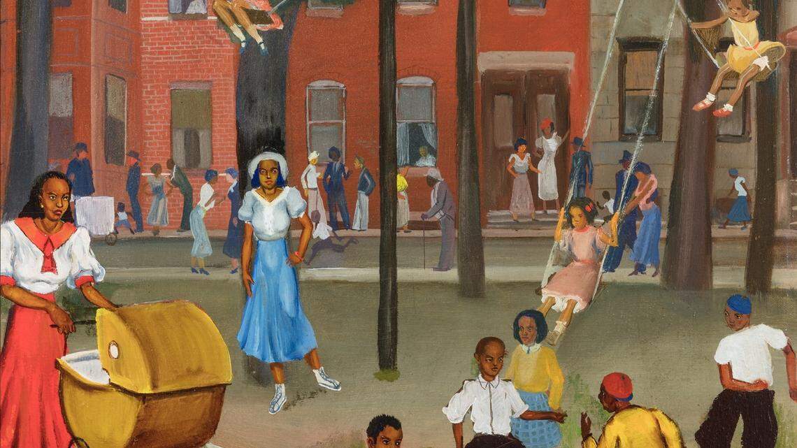 Artist Allan Crite’s “Play at Dark” oil painting from 1935 is part of Mint Museum Uptown’s “American Made: Paintings and Sculpture from the DeMell Jacobsen Collection.”