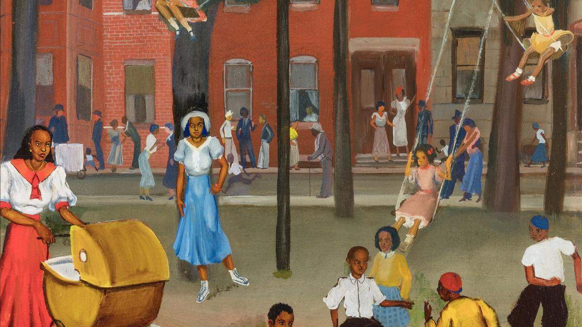 Artist Allan Crite’s “Play at Dark” oil painting from 1935 is part of Mint Museum Uptown’s “American Made: Paintings and Sculpture from the DeMell Jacobsen Collection.”