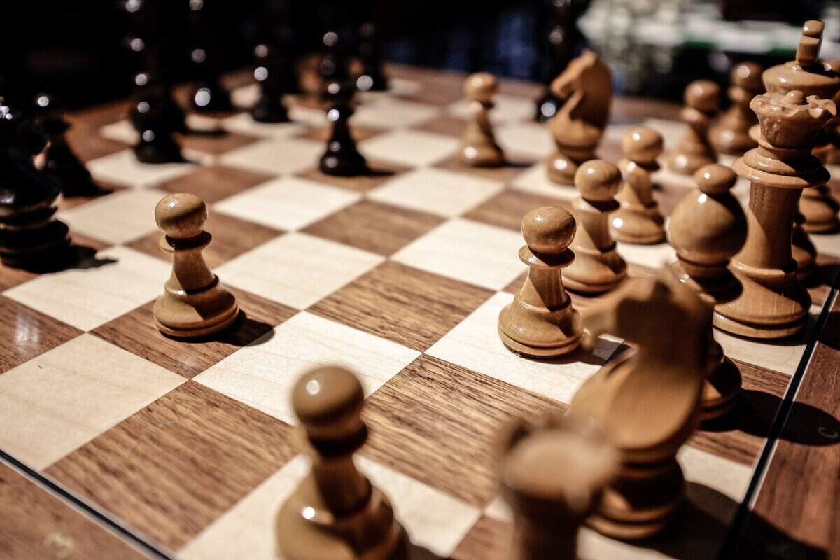 A chess board is pictured at the Blitz Society chess club in Paris on August 13, 2025. (Photo by STEPHANE DE SAKUTIN / AFP via Getty Images)