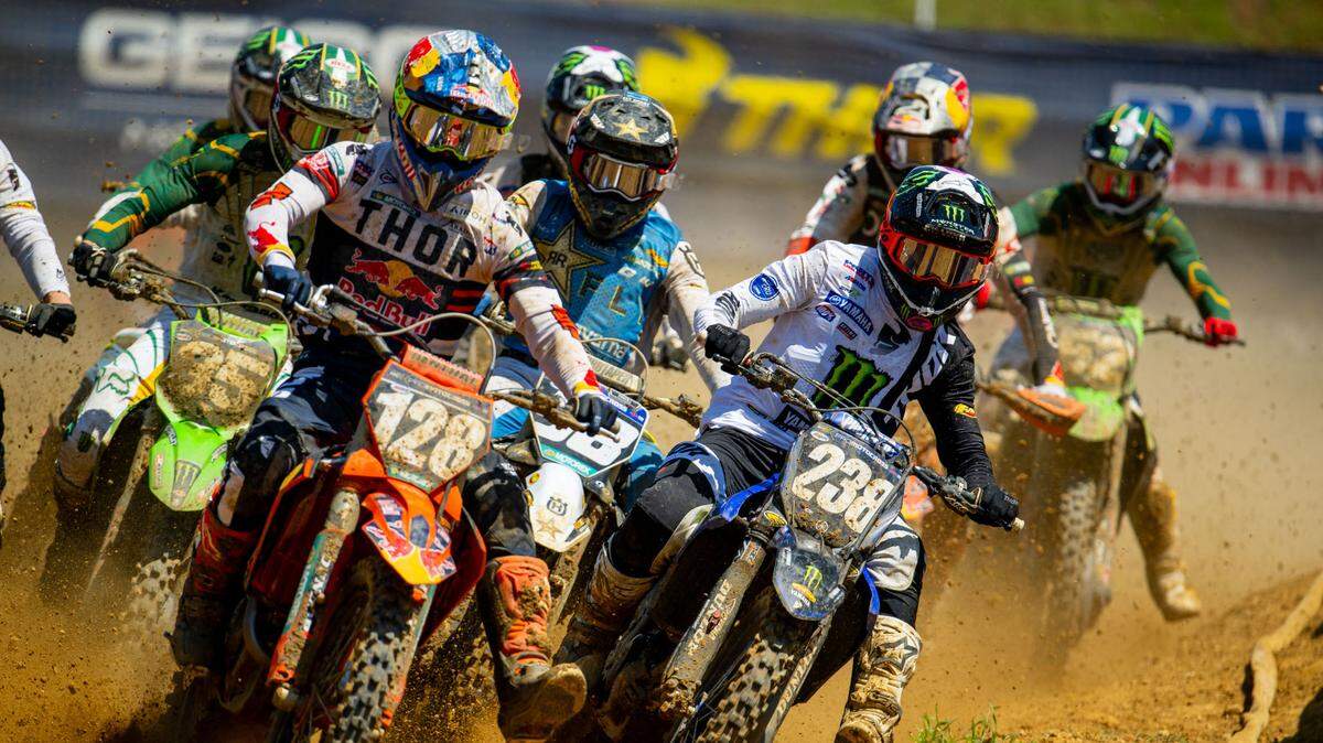 Competitors blast off the starting gate at a Motocross event in Budds Creek MX Park in Maryland earlier this year. Charlotte Motor Speedway’s zMAX Dragway will be the site of the inaugural SuperMotocross World Championship Playoffs on Saturday — a three-round postseason in which the top riders from the AMA Supercross Championship and the top riders from the Pro Motocross Championship compete for an ultimate title.