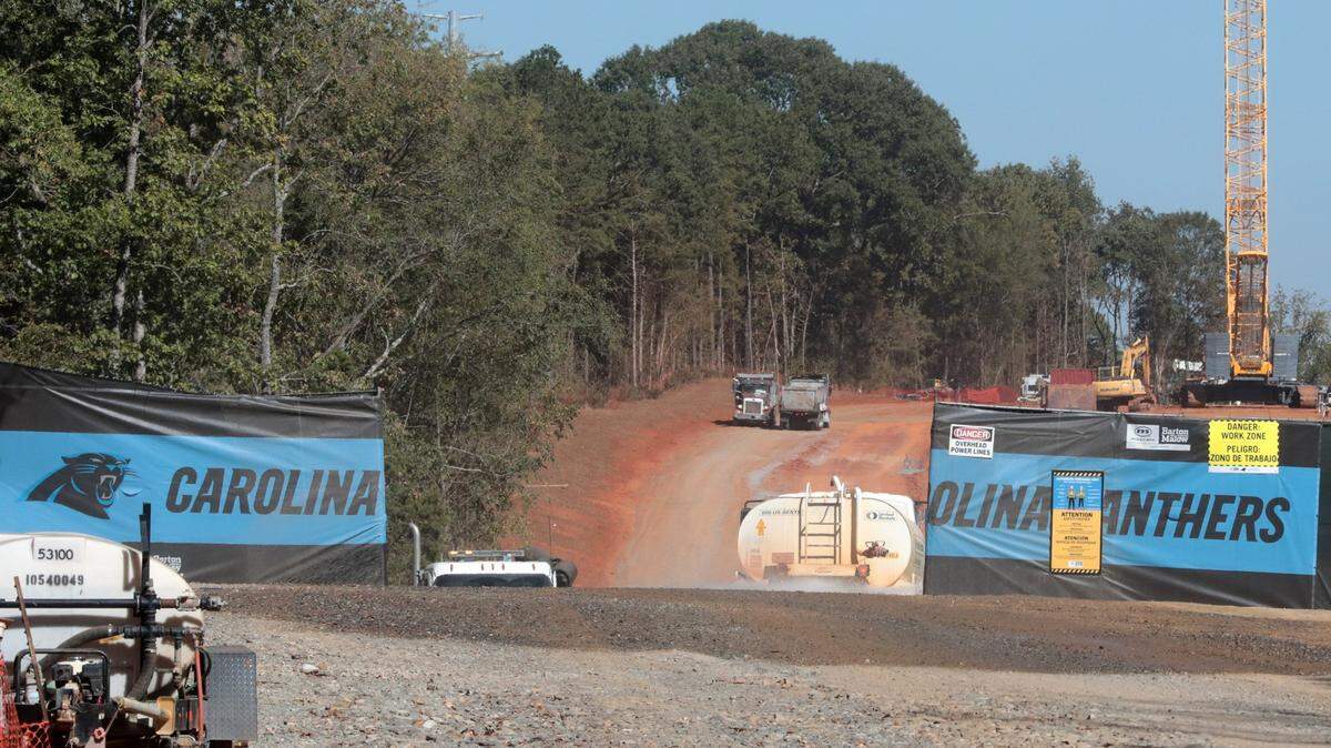 The construction entrance to the Carolina Panthers headquarters and training facility that were being built in Rock Hill, S.C.
