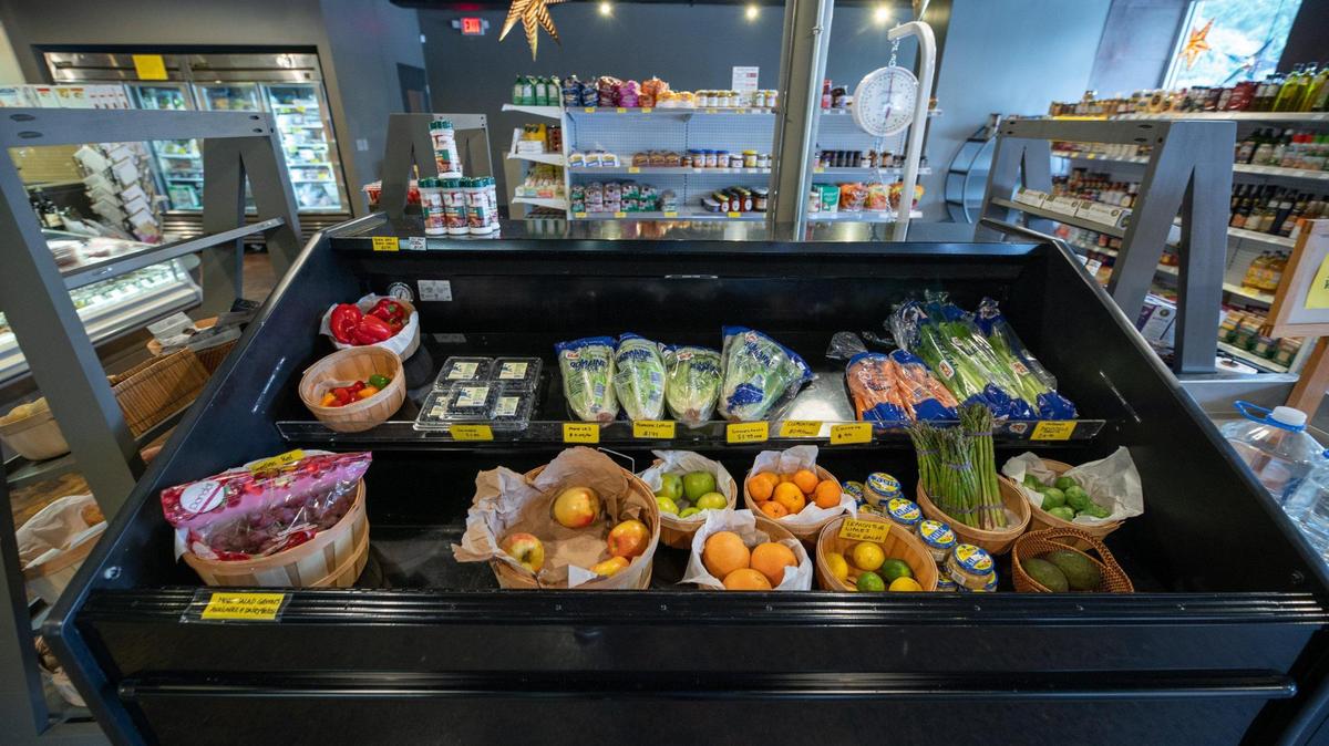 Fresh vegetables greet customers upon entry into Earl’s Grocery, which now offers delivery.