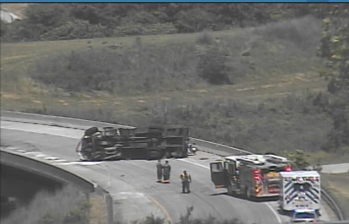 The ramp lane from I-485 Inner to I-85 South is closed until 3 p.m. after a crash caused a tractor trailer to overturn.