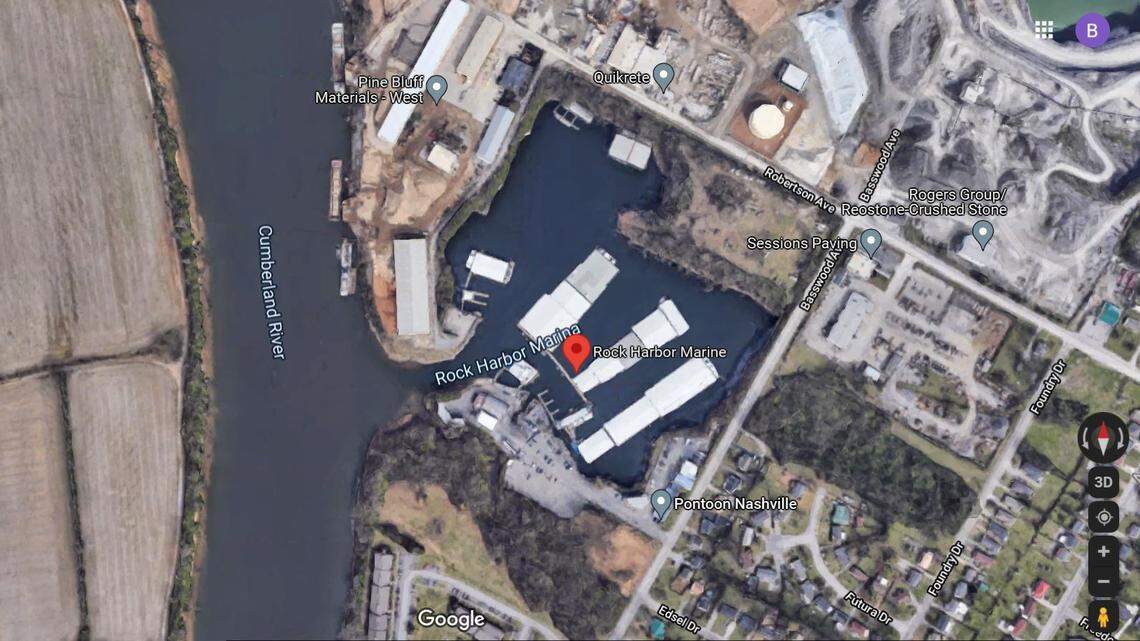 A screen grab from Google Maps shows the area where officials said a tugboat operator found a body wrapped in trash bags in the Cumberland River in Nashville, Tennessee, on Monday.